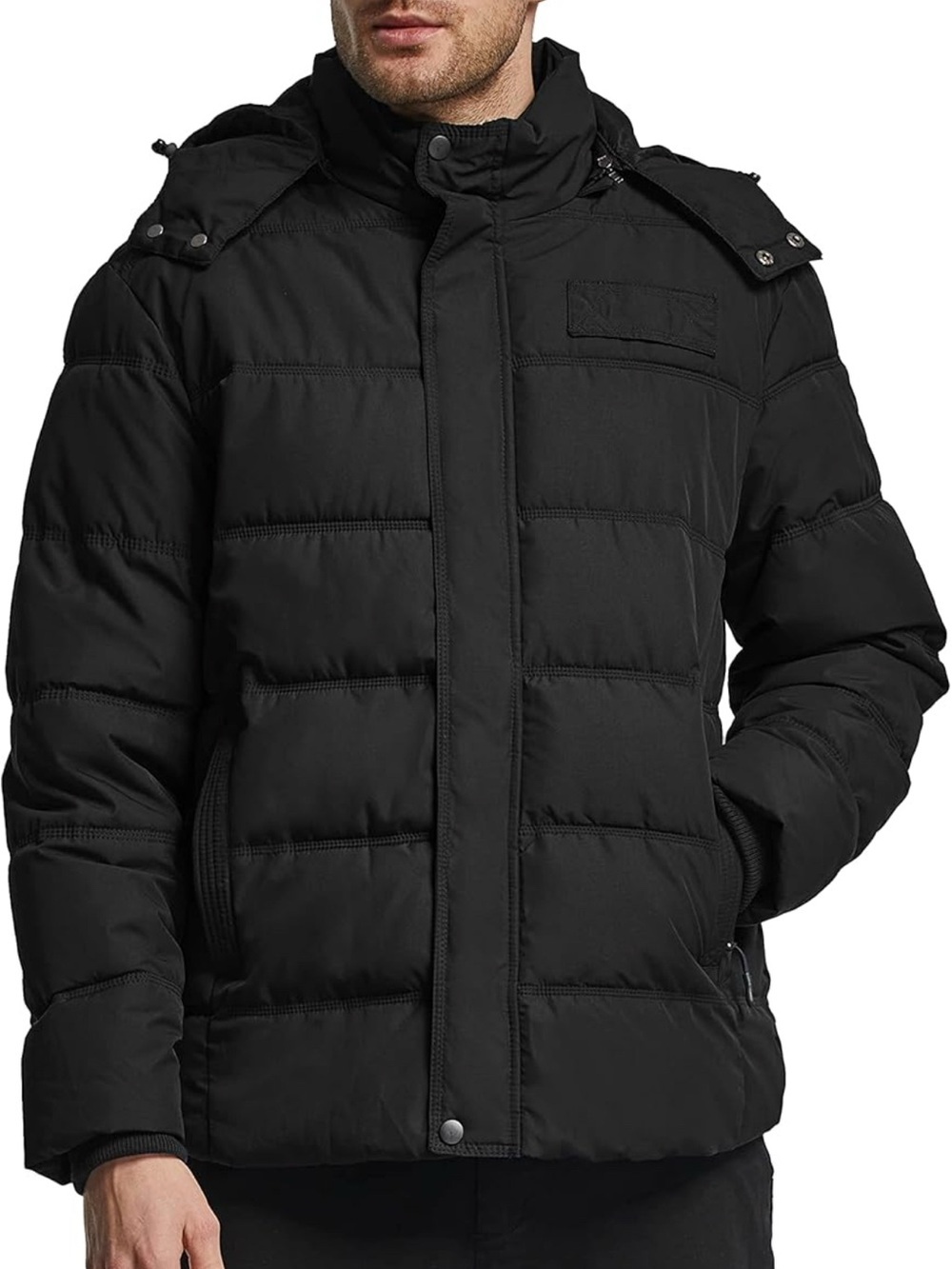 Men's 6XL Black Quilted Puffer Coat Winter Waterproof Removable Hood Wantdo New